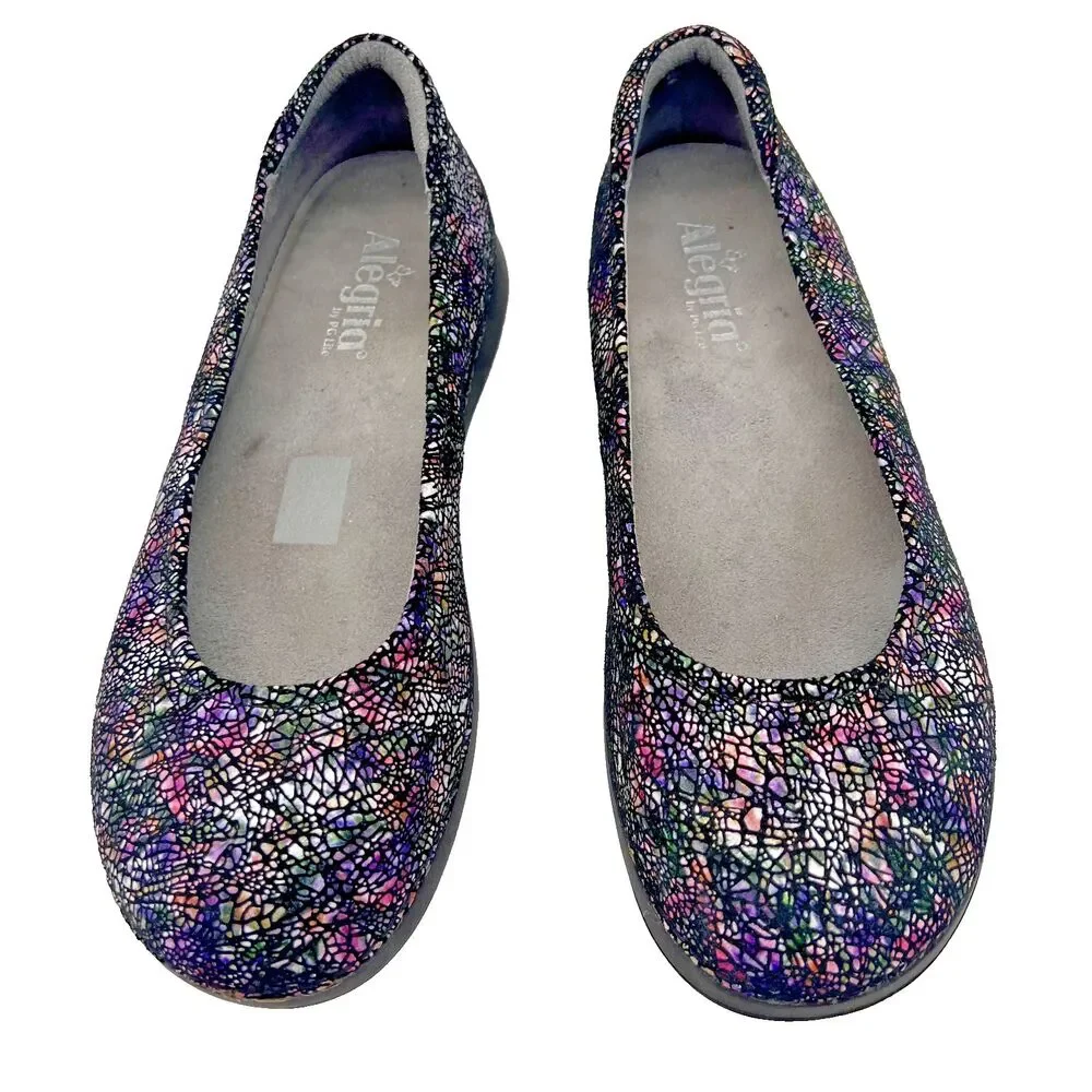 Alegria Petal - PET-500 Fractually Black Multicolor Ballet Flat Shoes SZ 9